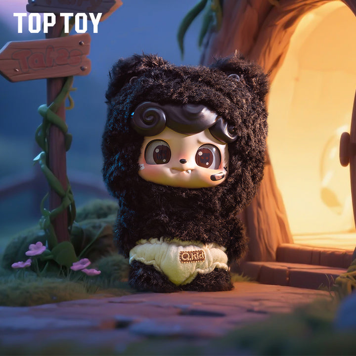 Toy figure of a character in a dark outfit with a lantern in the background, featuring the brand 'Top Toy'.