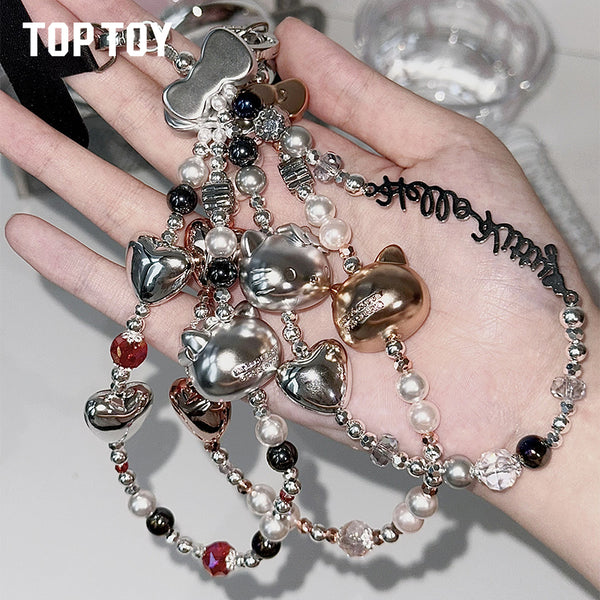 TOPTOY Hello Kitty Gold Glitter Phone Charms – Phone Strap, Mini Charm & Shoulder Lanyard