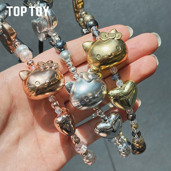 TOPTOY Hello Kitty Gold Glitter Phone Charms – Phone Strap, Mini Charm & Shoulder Lanyard