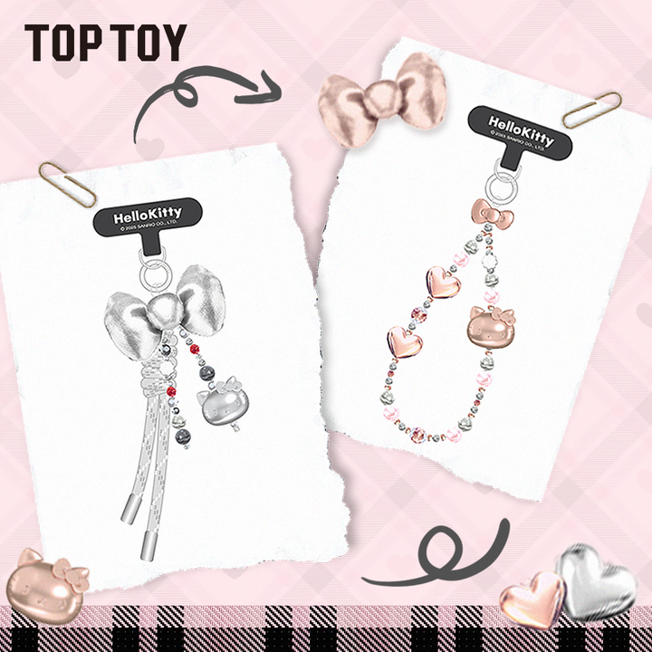 TOPTOY Hello Kitty Gold Glitter Phone Charms – Phone Strap, Mini Charm & Shoulder Lanyard
