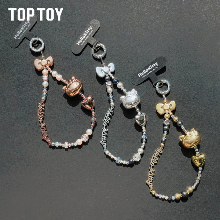 TOPTOY Hello Kitty Gold Glitter Phone Charms – Phone Strap, Mini Charm & Shoulder Lanyard