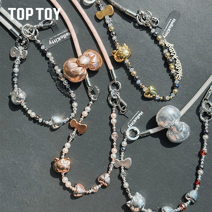 TOPTOY Hello Kitty Gold Glitter Phone Charms – Phone Strap, Mini Charm & Shoulder Lanyard