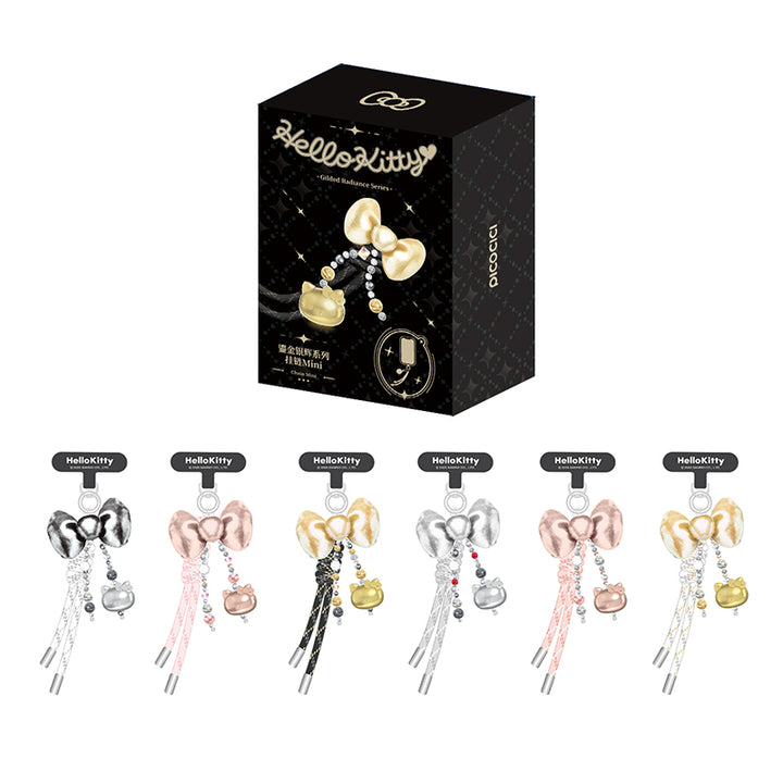 TOPTOY Hello Kitty Gold Glitter Phone Charms – Phone Strap, Mini Charm & Shoulder Lanyard