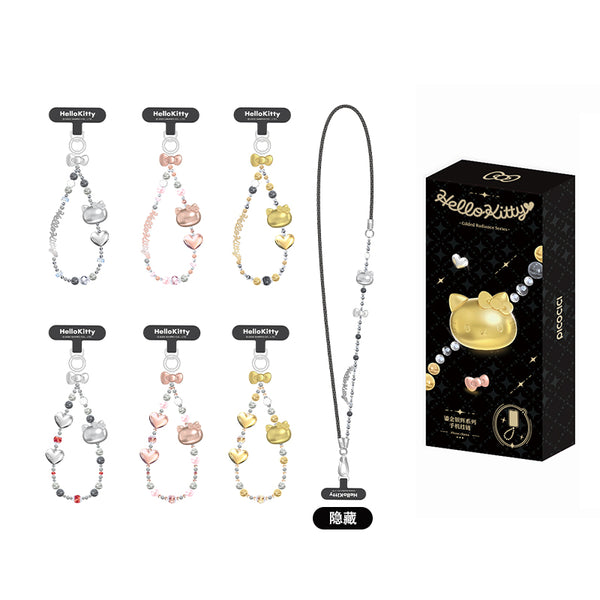 TOPTOY Hello Kitty Gold Glitter Phone Charms – Phone Strap, Mini Charm & Shoulder Lanyard